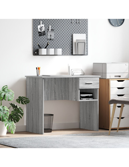 Scrivania  con spazio di archiviazione Grigio Sonoma 90x49.5x75 cm Legno ingegnerizzato