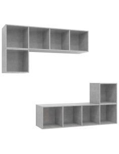Set Porta TV 4 pz Grigio Cemento in Truciolato