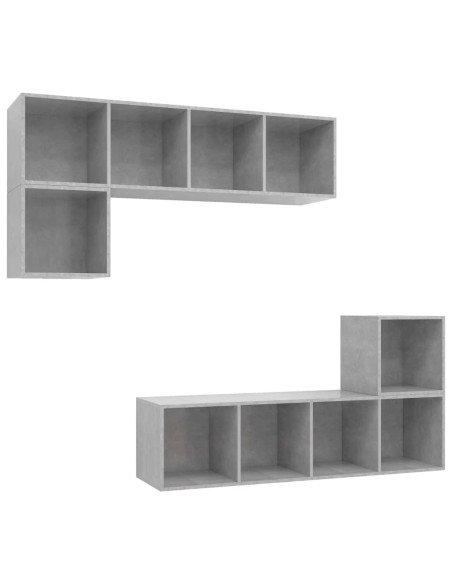 Set Porta TV 4 pz Grigio Cemento in Truciolato