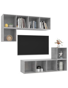 Set Porta TV 4 pz Grigio Cemento in Truciolato 2