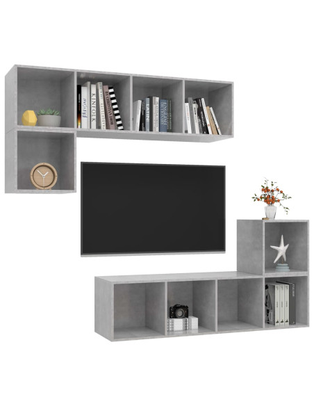 Set Porta TV 4 pz Grigio Cemento in Truciolato