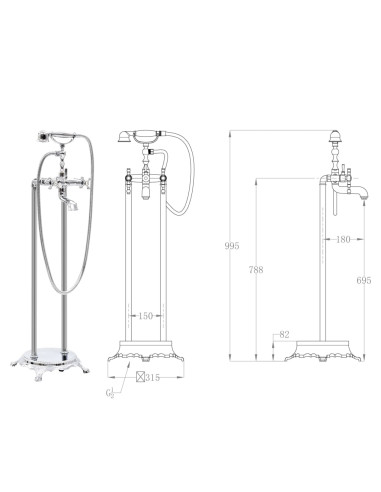 Rubinetteria a Colonna per Vasca Acciaio Inox 99,5 cm Argento