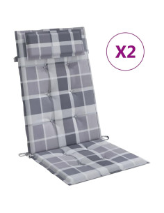 Cuscini Sedia Schienale Alto 2pz a Quadri Grigio Tessuto Oxford