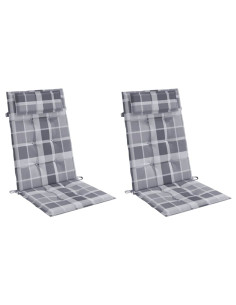 Cuscini Sedia Schienale Alto 2pz a Quadri Grigio Tessuto Oxford 2