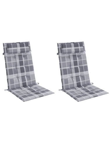 Cuscini Sedia Schienale Alto 2pz a Quadri Grigio Tessuto Oxford