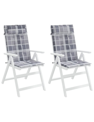 Cuscini Sedia Schienale Alto 2pz a Quadri Grigio Tessuto Oxford