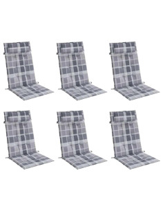 Cuscini Sedia Schienale Alto 6pz a Quadri Grigio Tessuto Oxford 2