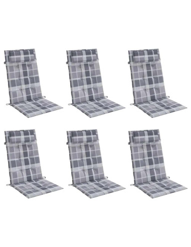 Cuscini Sedia Schienale Alto 6pz a Quadri Grigio Tessuto Oxford