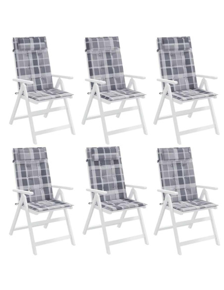 Cuscini Sedia Schienale Alto 6pz a Quadri Grigio Tessuto Oxford