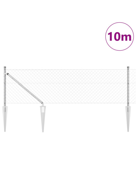 Recinzione a Maglie Metalliche  con 7 Pali a Punta 0.8x10 m Acciaio Zincato