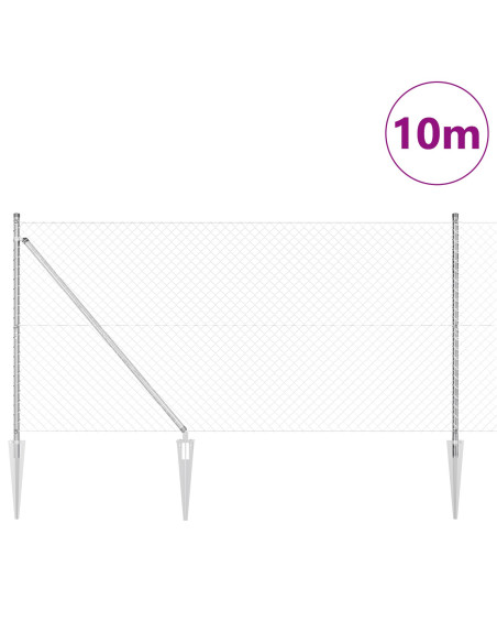Recinzione a Maglie  con 7 Pali a Punta 1.4x10 m Acciaio Zincato