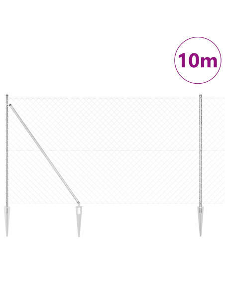 Recinzione a Maglie Metalliche  con 7 Picchetti 1.5x10 m Acciaio Zincato