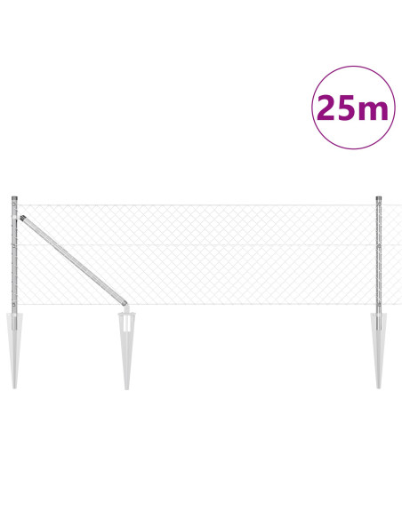 Recinzione a Maglie  con 13 Pali a Punta 0.6x25 m Acciaio Galvanizzato