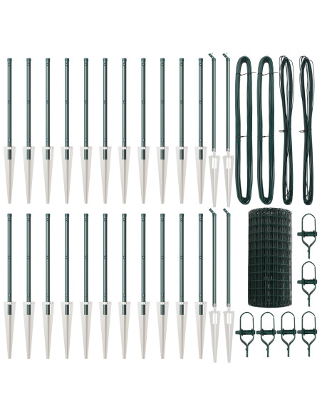 Recinzione Euro con 13 Pali Appuntiti 0.4x50 m in Acciaio Zincato Verde