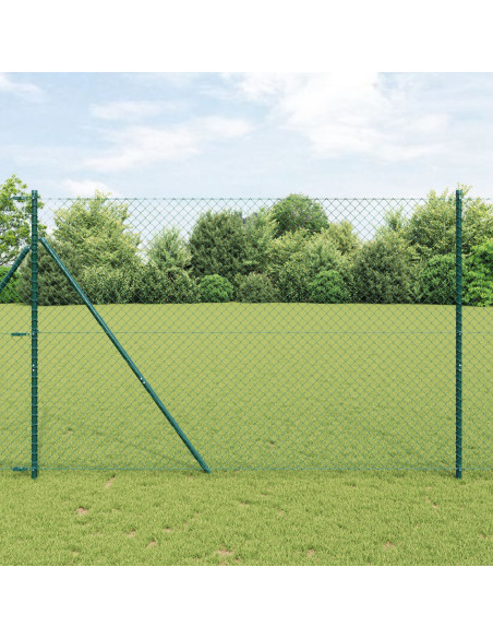 Recinzione a Rete  con 7 Pali 1.6x10 m Acciaio Galvanizzato Verde
