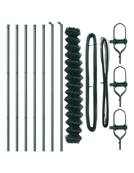 Recinzione a Rete  con 7 Pali 1.6x10 m Acciaio Galvanizzato Verde