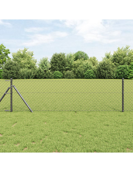 Recinzione a maglie metalliche con 7 pali 0.4x10 m Acciaio zincato Grigio