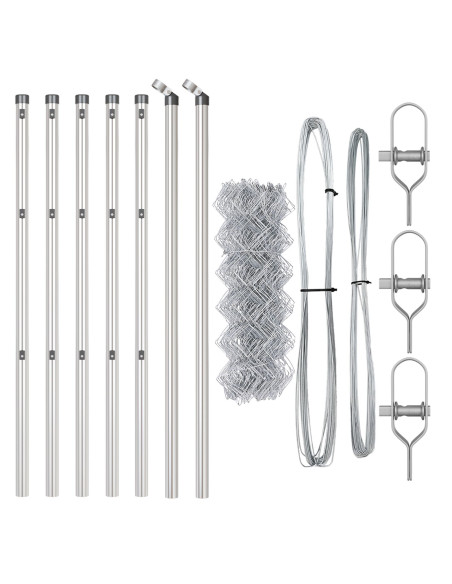 Recinzione a Catena con 7 Pali 0.4x10 m Acciaio Galvanizzato