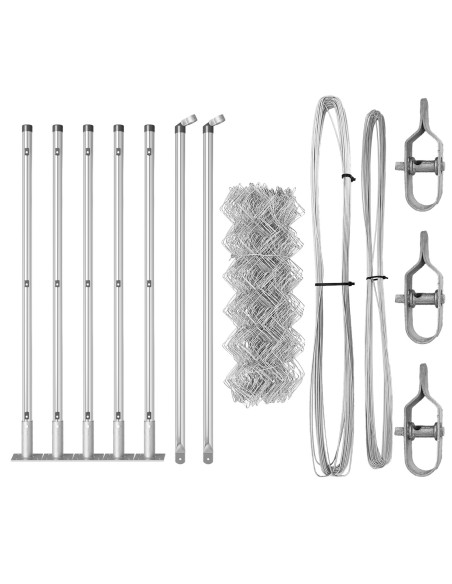 Recinzione a Catena con 7 Pali Flangiati 0.4x10 m Acciaio Galvanizzato