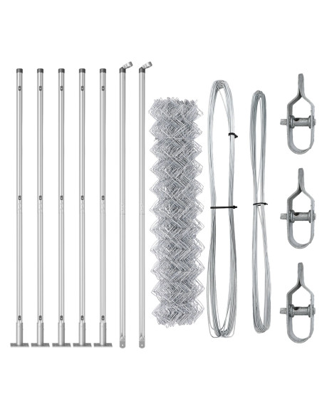 Recinzione a maglie di catena  con 7 post flangiati 0.8x10 m in acciaio galvanizzato