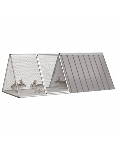 Gabbia per Conigli grigio 201,5x80,5x71 cm Acciaio Zincato