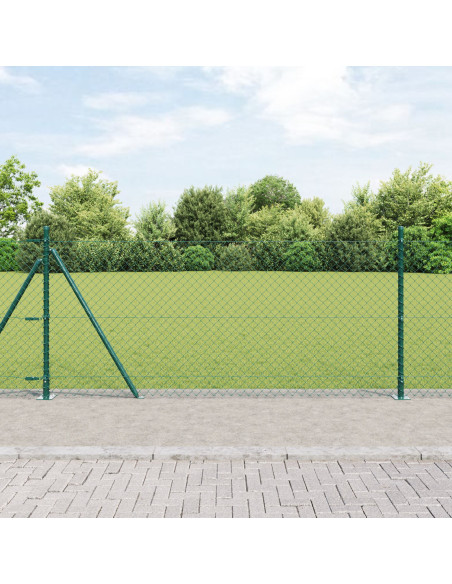 Recinzione in rete di catena  con 13 pali flangiati 1x25 m acciaio zincato