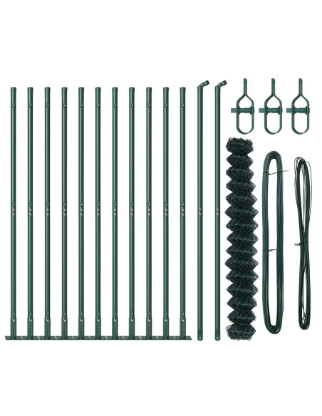 Recinzione a Catena  con 13 Pali Flangiati 1.4x25 m Acciaio Galvanizzato