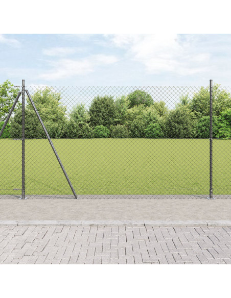 Recinzione in Rete Metallica  con 7 Pali Flangiati 1.4x10 m Acciaio Galvanizzato