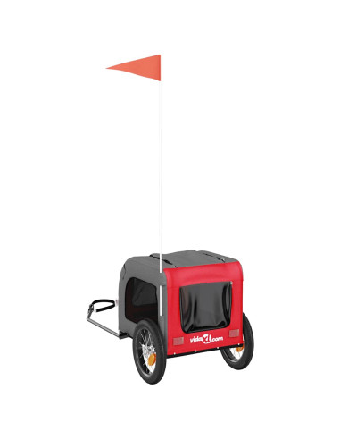 Rimorchio da Bici per Animali Rosso e Grigio Oxford e Ferro