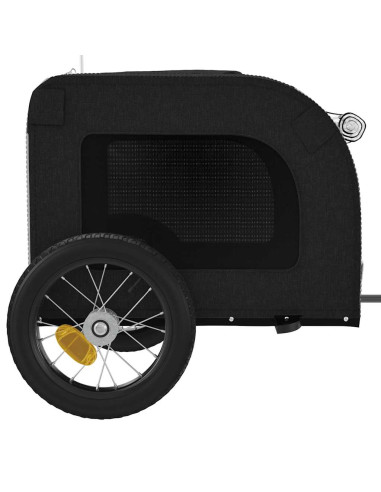 Rimorchio da Bici per Animali Grigio e Nero Oxford e Ferro
