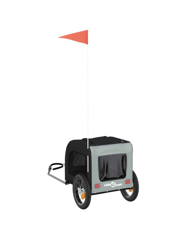 Rimorchio da Bici per Animali Grigio e Nero Oxford e Ferro