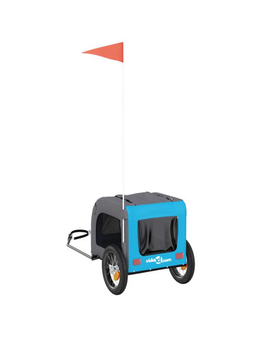 Rimorchio da Bici per Animali Blu e Grigio Oxford e Ferro