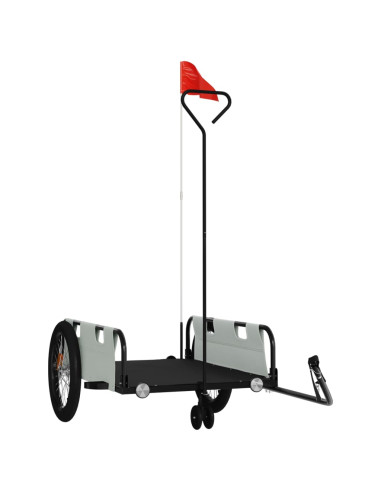 Rimorchio da Bici Grigio e Nero in Tessuto Oxford e Ferro