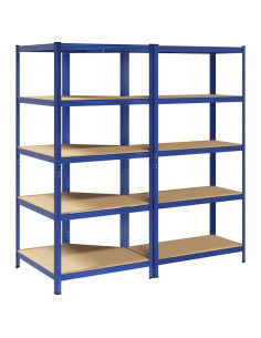Set di Scaffali 2pz a 5 Ripiani Blu Acciaio e Legno Multistrato