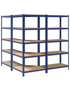 Scaffali a 5 Ripiani 3 pz Blu in Acciaio e Legno Multistrato