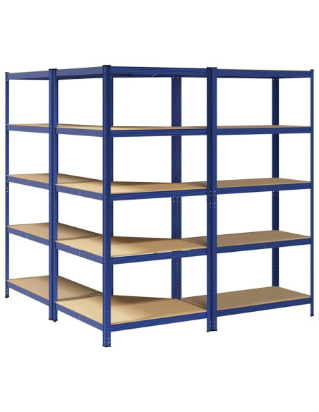 Scaffali a 5 Ripiani 3 pz Blu in Acciaio e Legno Multistrato