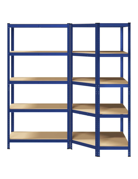 Set di Scaffali 2pz a 5 Ripiani Blu Acciaio e Legno Multistrato
