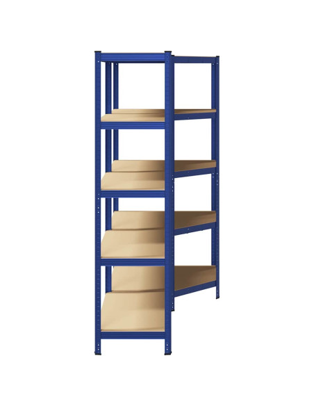 Set di Scaffali 2pz a 5 Ripiani Blu Acciaio e Legno Multistrato