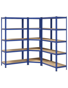 Scaffali a 5 Ripiani 3 pz Blu in Acciaio e Legno Multistrato 2