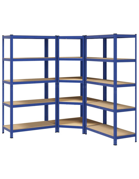 Scaffali a 5 Ripiani 3 pz Blu in Acciaio e Legno Multistrato