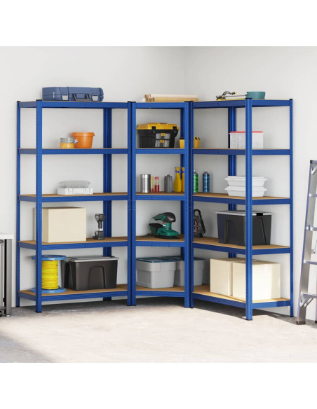 Scaffali a 5 Ripiani 3 pz Blu in Acciaio e Legno Multistrato