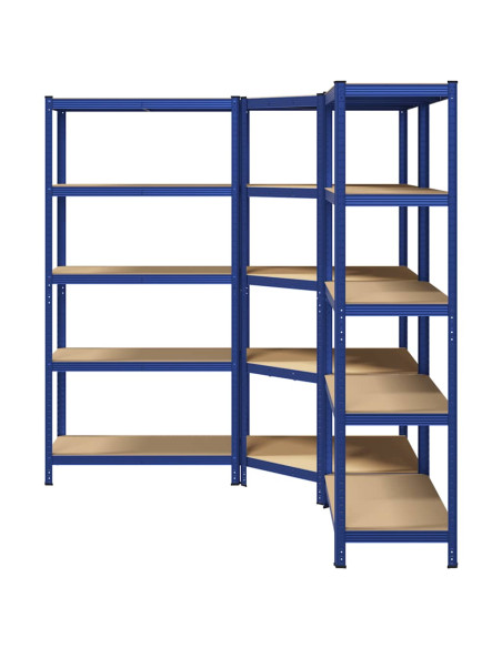 Scaffali a 5 Ripiani 3 pz Blu in Acciaio e Legno Multistrato