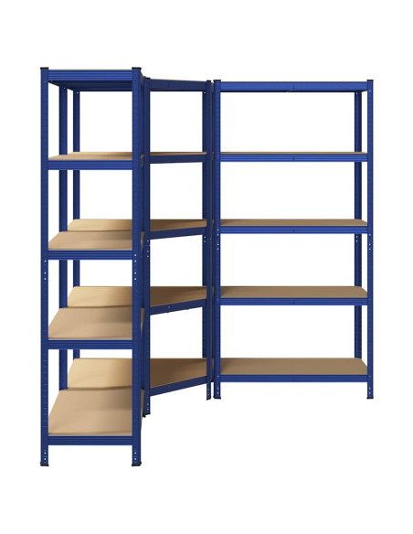 Scaffali a 5 Ripiani 3 pz Blu in Acciaio e Legno Multistrato