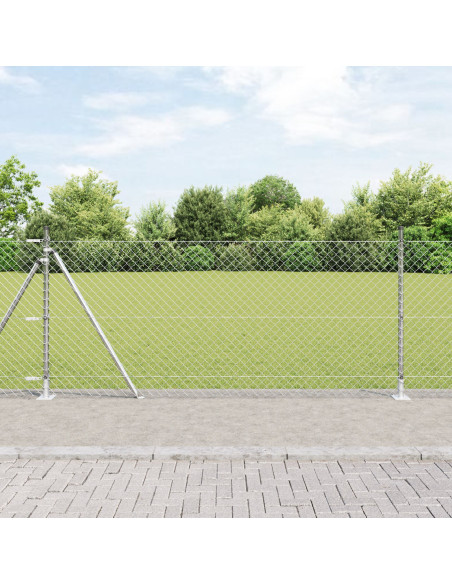 Recinzione a Catena  con 7 Pali Flangiati 0.8x10 m in Acciaio Zincato