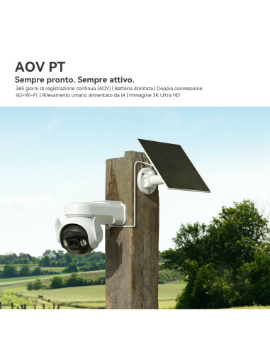 Imou AOV PT 4G 5MP - Telecamera da esterno 4G e Wifi Motorizzata con pannello solare. Tecnologia AOV per registrazione 24/7 . In