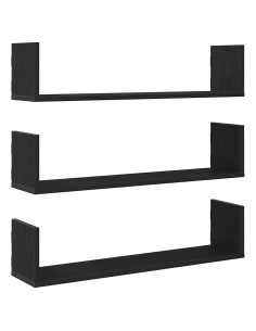 Mensole a Parete 3pz Rovere Nero 80x18x18 cm in Truciolato