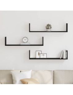 Mensole a Parete 3pz Rovere Nero 80x18x18 cm in Truciolato 2