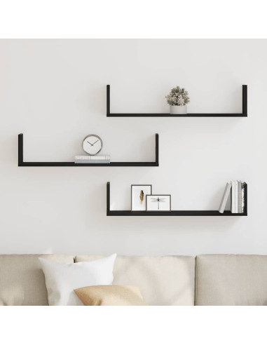 Mensole a Parete 3pz Rovere Nero 80x18x18 cm in Truciolato