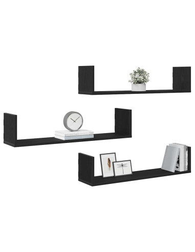 Mensole a Parete 3pz Rovere Nero 80x18x18 cm in Truciolato