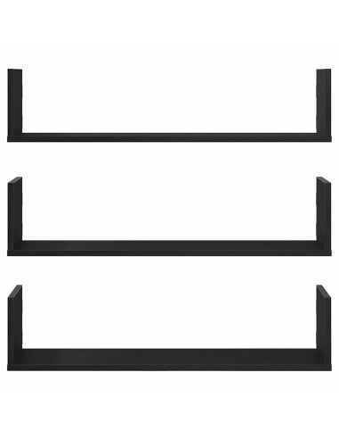 Mensole a Parete 3pz Rovere Nero 80x18x18 cm in Truciolato